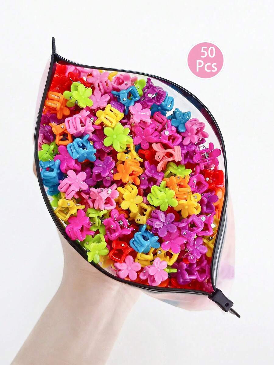 50Pcs Girls Colorful Flower Hair Claw Clips, Fashion Y2K Small Flower Hair Accessories Hair Clips Suitable For Daily Use - Multicolor - View 1