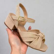 Sandalia Feminina Elegante Original Saltinho Salto Bloco JuH - Bege - Visão 3