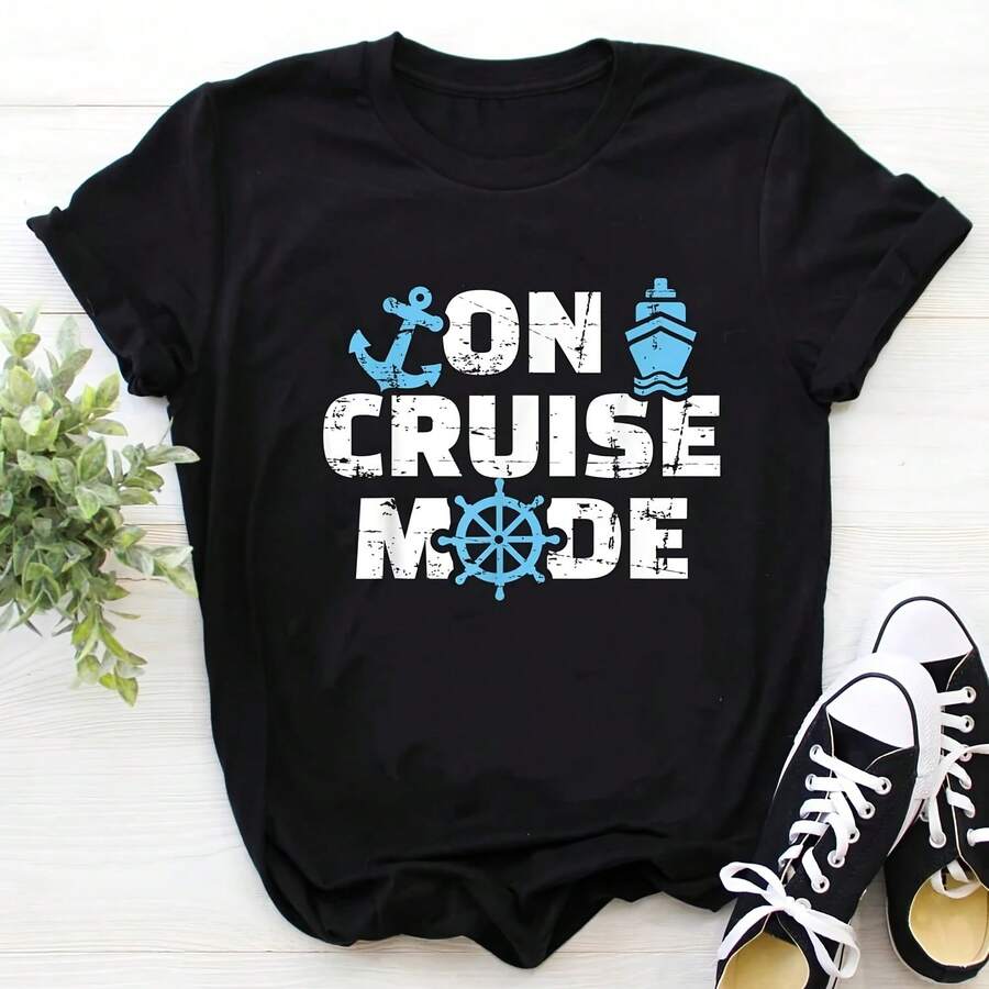 Camiseta con estampado de viaje familiar para mujer, informal, de manga corta, divertida, para verano, de la colección This Week I Don't Give A Ship - Multicolor - Ver 1