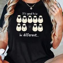 La adorable filosofía de abrazar las diferencias Camiseta de verano con cuello redondo para mujer con diseño de estampado flocado, ropa de mujer - Multicolor - Ver 1