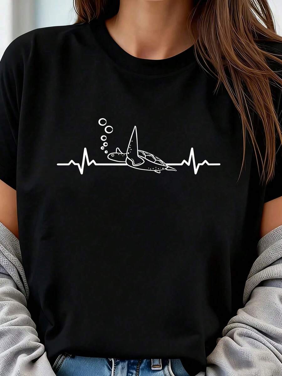 Camiseta Cute S The Orca Whale Ocean 1 Pieza para Mujer, Talla Grande, Camiseta Gráfica Oversize de Manga Corta 220g, Novedosa, 100% Poliéster, Camiseta Casual con Cuello Redondo - Negro - Ver 1