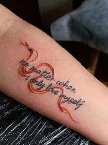 1 Pc Self-Love Quote Temporary Tattoo, Waterproof Long Lasting Fake Tattoo, Inspirational Cursive Body Art For Arms & Body - Multicolor - View 4
