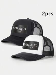 1pc/2pcs Printed Letter "MILANO" Sponge Mesh Cap, Milan Italy Pattern Printed Unisex Sponge Baseball Cap, Adjustable Outdoor Mesh Sun Hat, Lightweight & Breathable For Daily Commute - Multicolor 1 - View 10