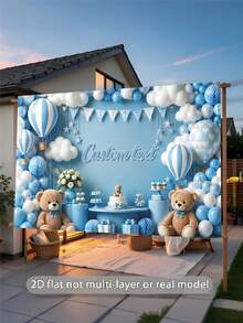 Latar Belakang Ulang Tahun Beruang Biru dengan Teks yang Dapat Disesuaikan, Balon Udara Biru dan Putih, Kue Ulang Tahun, Awan, Bintang, Kotak Hadiah, Desain Dekoratif, Latar Belakang Ulang Tahun dan Pesta yang Dipersonalisasi, Properti Spanduk Fotografi, Bahan Vinyl, Hadiah yang Dipersonalisasi - Biru - View 5