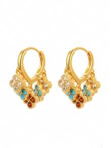 1 paire de boucles d'oreilles fleuries élégantes, plaquées or 18 carats avec zirconium cubique, délicates et brillantes, convenant pour le port quotidien, les mariages, les fêtes, les cadeaux de bijoux commémoratifs, également idéal comme cadeau de Noël en hiver - boucles d'oreilles - Voir 8