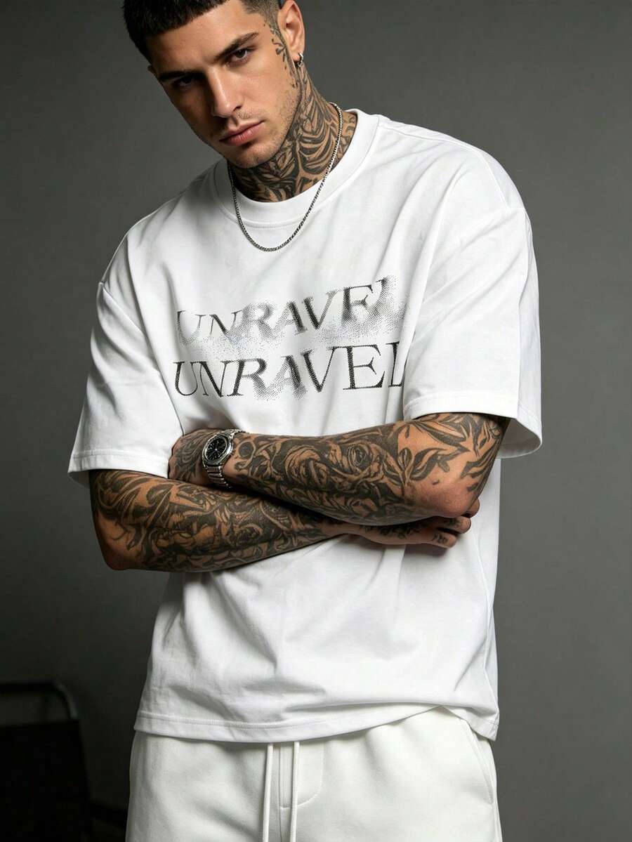 Men's Crew Neck Letter Print Casual Versatile Daily Travel Sports T-Shirt - White - View 1