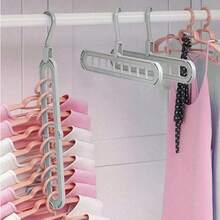 5pcs/Pack - Grey 9-Hole Multi-Function Hanger Storage Rack -- Equipped With Grey Rotating Hooks, Non-Slip And Space-Saving. Suitable For Hanging Coats, Shirts, Dresses, Ties And Pants. - View 7