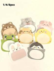 8/4/1pc-Set [Random Style] Cute Cartoon Animal Pattern Sticky Notes, Creative Vertical Sticky Notes, 20 Sheets Per Book, Christmas Gift Or Prize, Office Supplies, School Supplies, Back To School Season - one-size - View 1