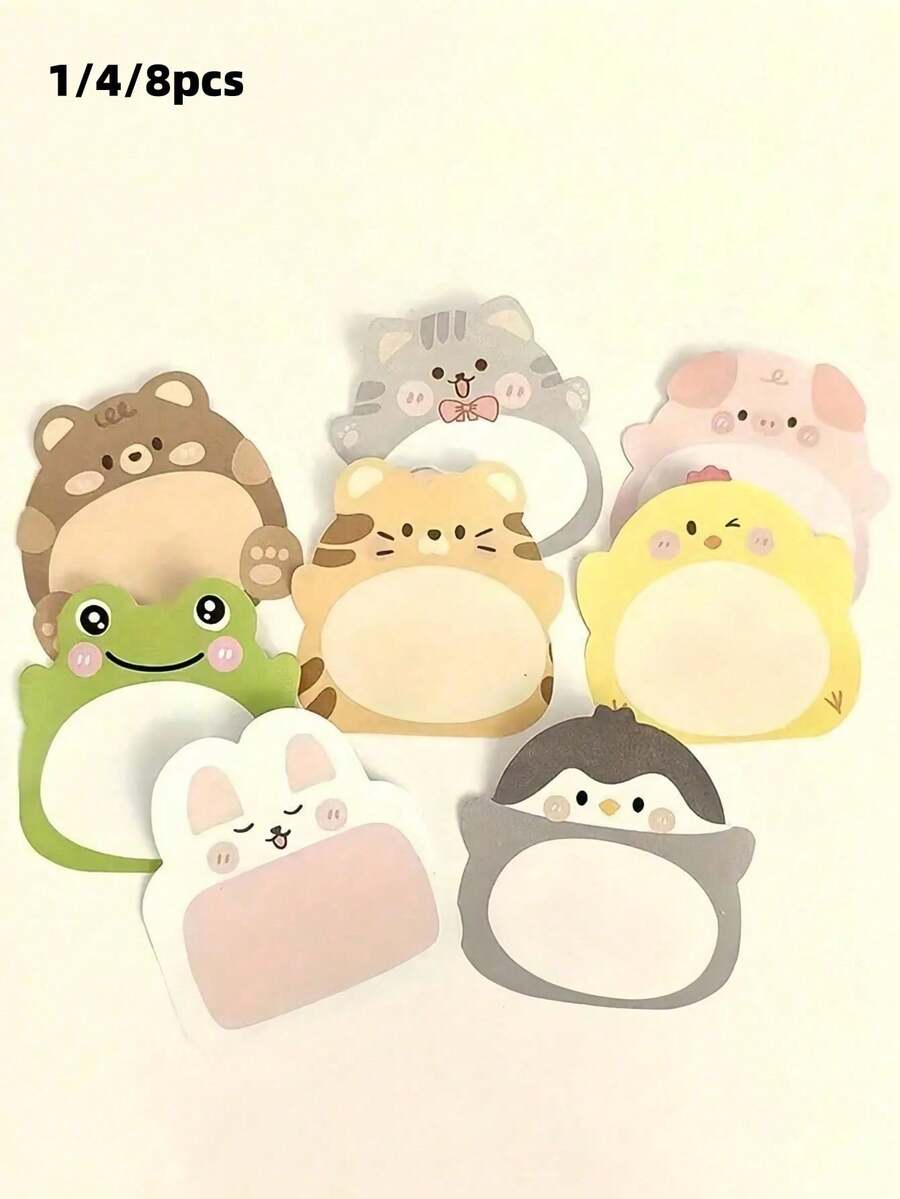 8/4/1pc-Set [Random Style] Cute Cartoon Animal Pattern Sticky Notes, Creative Vertical Sticky Notes, 20 Sheets Per Book, Christmas Gift Or Prize, Office Supplies, School Supplies, Back To School Season - one-size - View 1