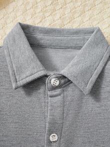 Back To School Season Boys Casual Shirt, Suitable For 3-12 Years Old Boys, Slightly Elastic Fabric, Turn-Down Collar, Long Sleeve, Button Closure, Simple Basic Style, Solid Color, Preppy Style, School Uniform Base Shirt, Spring And Autumn Children's Clothing - Light Grey - View 3