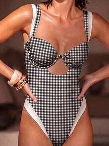 Women's Colorblock One-Piece Swimsuit. Sexy Color Contrast Enhances Body Shape, Perfect For Beach Vacation And Casual Style. Summer - Multicolor - View 4