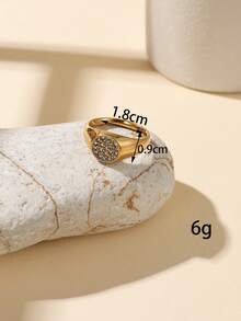 1/18pcs 304 Stainless Steel Vintage Heavy Rhinestone Inlaid Luxury Gold Ring Set, Multiple Styles Personalized Asymmetrical Geometric Heart Plain Band Stacking Combination Rings, Suitable For Women's Decoration Or Gift, Can Be Purchased Individually Or As A Set - Yellow Gold - View 46