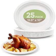 Platos de papel ovalados desechables, paquete de 25 platos de papel biodegradables de 12.5 pulgadas, platos de bagazo compostables resistentes y ecolgicos para barbacoa, picnic, color - blanco - Ver 1