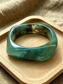 3pcs Geometric Asymmetrical Resin Acrylic Bangle Set, Bohemian Style Statement Jewelry Accessory, Versatile Layered Bangle For Women, Birthday Gift - Multicolor - View 3