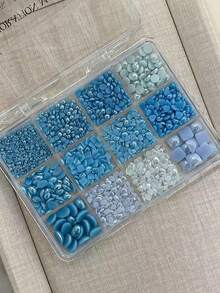 1組彩色不對稱混色陶瓷大小珍珠美甲裝飾，不脫落多色混搭美甲配件美甲飾品 - 彩色 - 查看 5