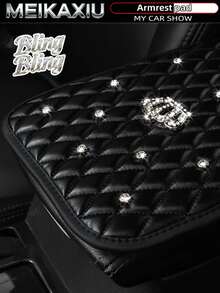 MEIKAXIU 1pc Bling-Bling Diamond Inlaid PU Faux  Crown Comfortable Soft New Car Armrest Pad Universal For Men And Women, All Seasons - one-size - View 3