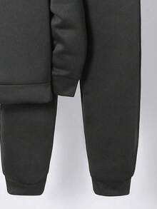 Tween Boy Hooded Letter Print Long Sleeve Sweatshirt And Sweatpants Casual Daily Set - Dark Grey - View 4