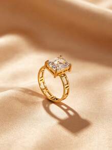 3pcs/1pc Fashionable Rhinestone Inlaid Hollow Ring Set, Elegant Versatile Non-Fading Stainless Steel Jewelry, Daily Party Versatile Accessories, Suitable For Daily Wear, Holiday, Anniversary Gift For Friends - Gold - View 3