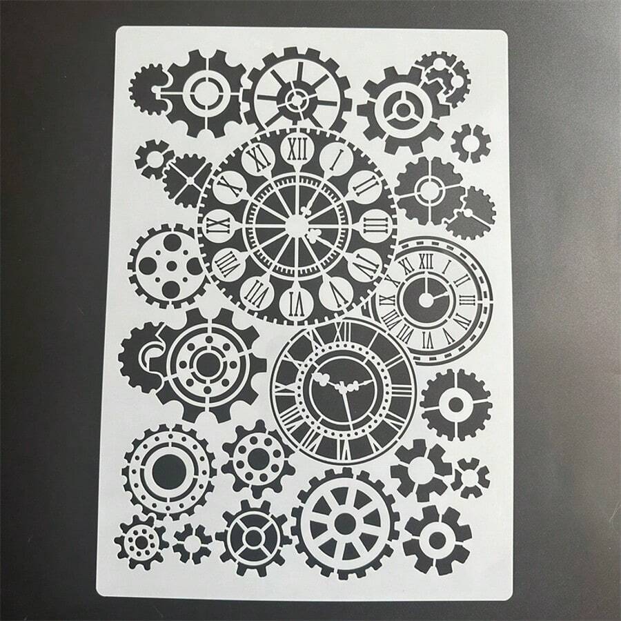 曼陀羅機械鐘模板,可重複使用 21.0x29.7 公分繪畫模板,適用於繪畫、剪貼簿、家居裝飾、家具 - A - 查看 1