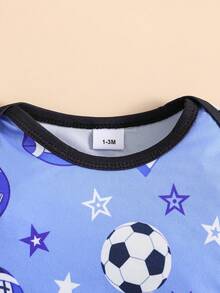 3pcs/Set Sports Style Football English Print Newborn Baby Romper - Blue - View 4