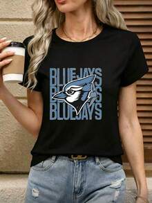 Playera Oversize Mujer "Blue Jays" - Estampado de Ave Deportivo en Azul NXK4 - Negro - Ver 2