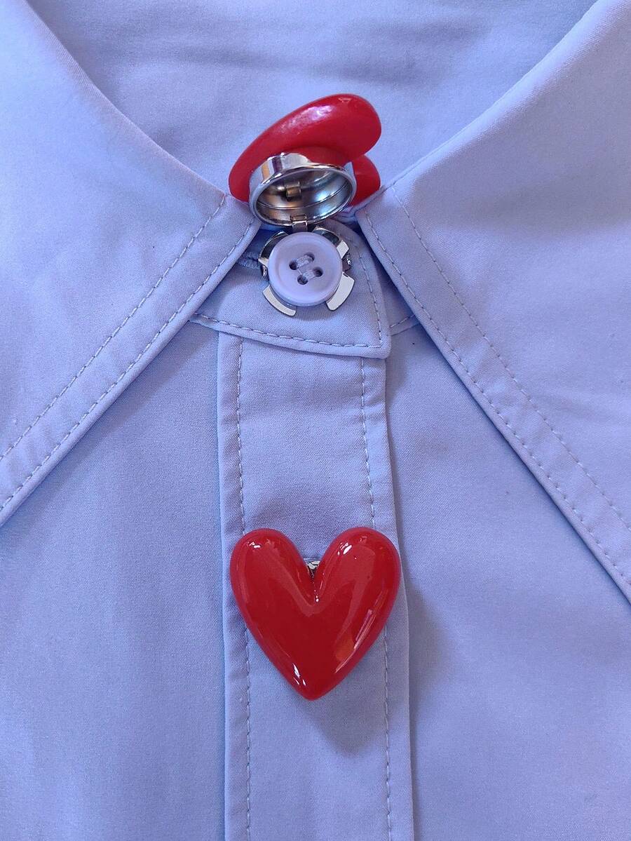 1pc/2pcs Elegant Heart-Shaped Button Decor, Shirt Button Cover Clip-On Decorative Buttons, Fashion Crystal Cufflinks Suitable For Tuxedo And Wedding Dress Decoration - Red - View 1