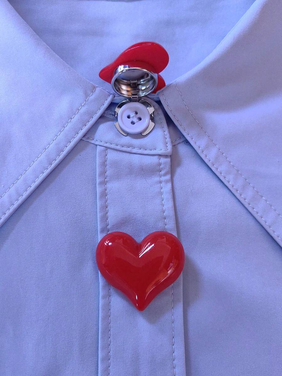1pc/2pcs Elegant Heart-Shaped Button Decor, Shirt Button Cover Clip-On Button Decoration, Fashion Crystal Cufflinks Suitable For Tuxedo And Wedding Dress Decoration - Red - View 1