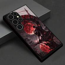 [Lokale 24-Stunden-Lieferung] Schwarzer Rahmen Gehärtetes Glas Handyhülle, Roter Blutmond Baum Samurai Krieger Japanische Nachtszene HD Muster Kratzfest Sturzsicher Hülle Für IPhone11-17 Pro Max/Air & S21/S21+/Ultra/FE/Edge, Vintage Samurai Kunst Herren Geburtstagsgeschenk - 1 - Übersicht 1