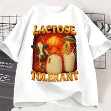 Camiseta con patrón tolerante al lactosa para hombres y mujeres, camiseta Vintage de manga corta a la moda con leche, camiseta informal cómoda de verano - Multicolor - Ver 1