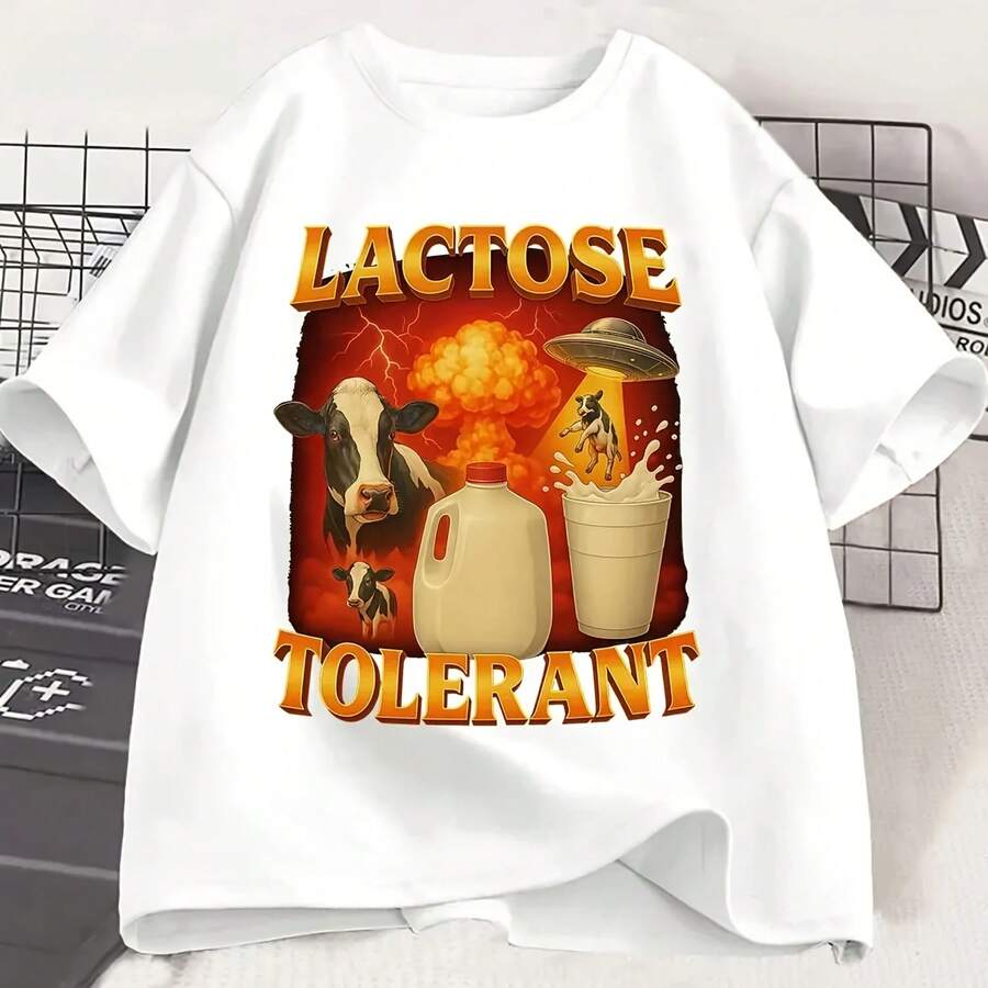 Camiseta con patrón tolerante al lactosa para hombres y mujeres, camiseta Vintage de manga corta a la moda con leche, camiseta informal cómoda de verano - Multicolor - Ver 1