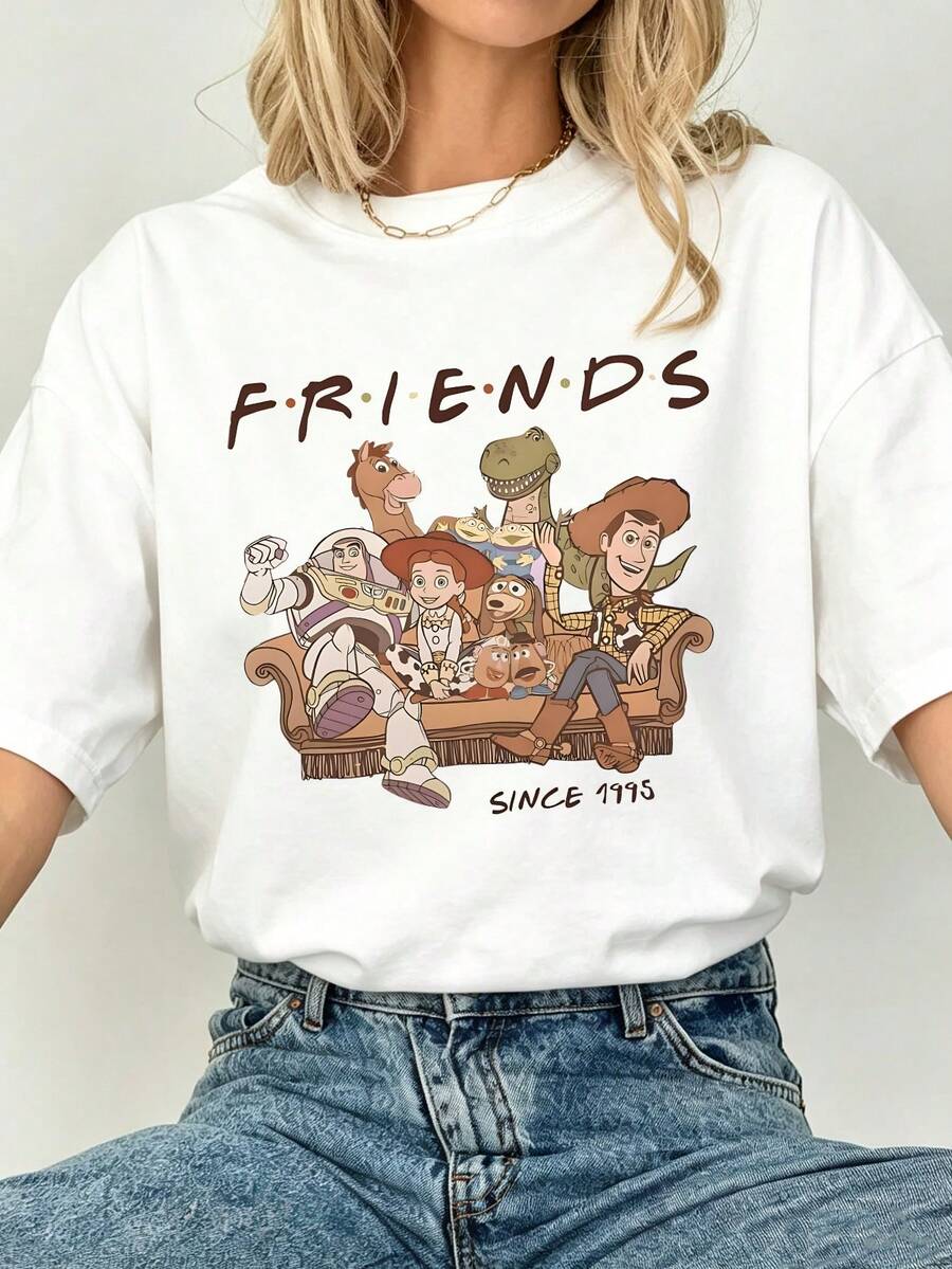 Disney Toy Story X Friends Tee, Couch Character Print, Retro Style, Unisex Fit, Perfect For Casual Streetwear. - White - View 1