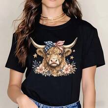 Camiseta de Mujer Estilo Casualoho con Diseño Highlandow Andloralesign para Verano, cómoda, elegante y confortable. - Negro - Ver 1