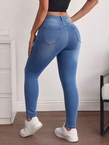 Women's Skinny Jeans With A Figure-Enhancing Design - 藍色 - 查看 5