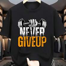 Camiseta con gráfico motivacional para hombre, camiseta de gimnasio de ajuste relajado con diseño de barra, ropa cómoda para hombre - Multicolor - Ver 1