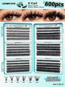 DIY Eyelash Extension Kit, 30-100D Fluffy Cluster False Eyelashes, Create Natural Lightweight Makeup Effect, Length 9-16mm, D Curl, Double-Ended Adhesive And Sealing Liquid, Remover, Tweezers And Eyelash Comb - Baby Blue - View 3
