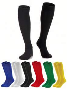 1 Pair Kids Anti-Slip Thickened Long Football Socks, Solid Color Long Sporty Socks For Basketball, Suitable For 2-12 Years Old, First Day Of School - Multicolor - View 2