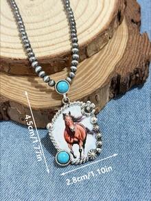 Women's Vintage Western Country Style Multi-Pattern Printed Necklace (4MM Pearl, 16 Inch Length). Suitable For Daily Wear, Dates, And Theme Parties, You'll Get Lots Of Compliments From Friends When Wearing It - Multicolor - View 14