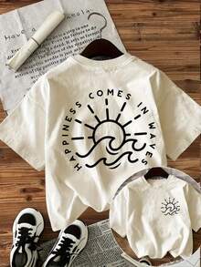 New Summer Collection 2026 [100% Cotton] 1 Piece Of Summer Clothing, Casual Short Sleeve T-Shirt For Women With Letter Design, Made Of 100% Cotton, For Daily Use. - 杏色 - 查看 1