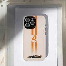 [24h Shipping From DE/FR/ES] Orange And White Striped Racing Phone Case, Milky White Background With Gradient Orange Lines + Racing Illustration, Shockproof, Full Coverage, Wear-Resistant Hard Case, Compatible With Multiple Models, Suitable For Racing Fans And Speed Enthusiasts, Compatible With Apple 17/16/15/14/13/12/11/X/Pro/Plus/Pro Max, And Also Compatible With Samsung S21/S22/S23/S24/S25/S26F - Image 1Pcs - View 1