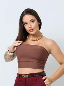 Women's Strapless Cropped Top With Padded Cups - Comfortable - 摩卡棕 - 查看 2