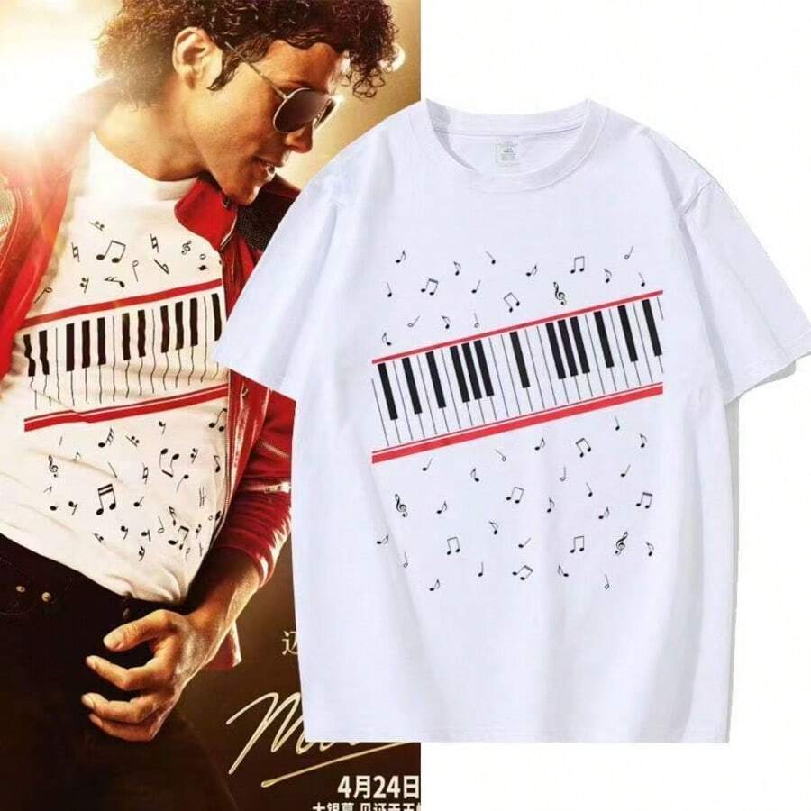 Unisex 100% Cotton T-Shirt With A Print, Y2K Style, Crew Neck, Short Sleeves, For Men And Women. Hip-Hop Fashion T-Shirt. Gifts For Fans. - 白色 - 查看 1