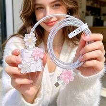 Funda protectora de resina con forma de rosa, mariposa/estrella/corazón compatible con el cargador Apple de 18-20W, previene roturas - Multicolor - Ver 8