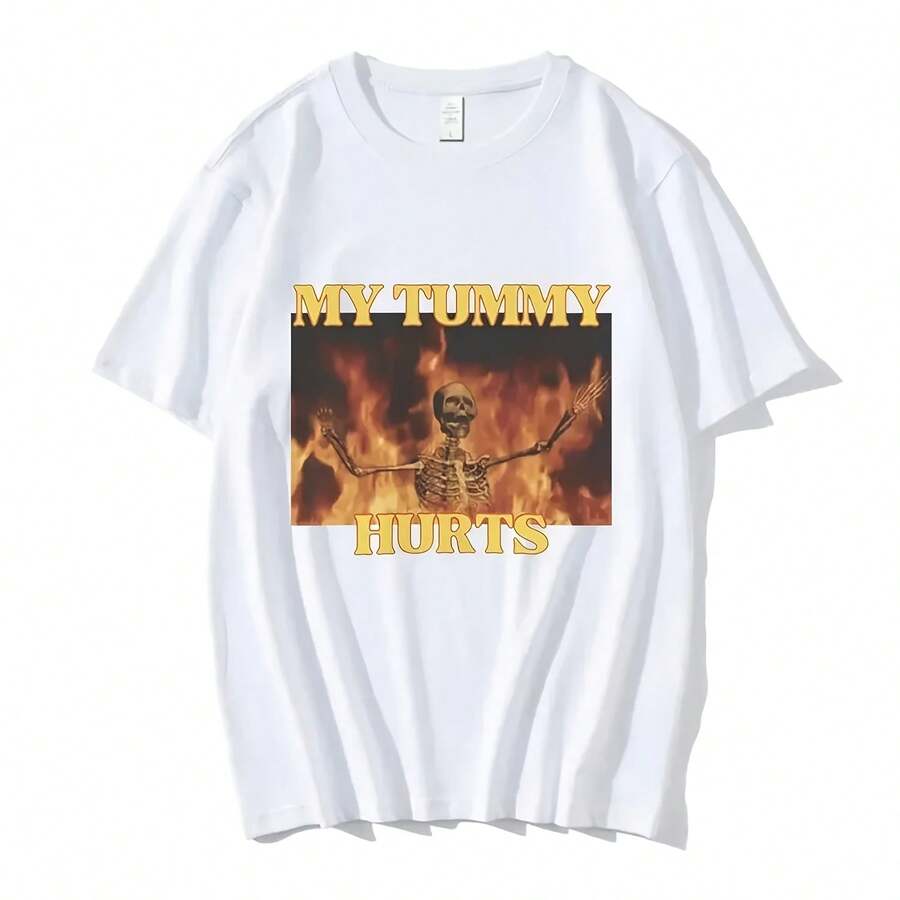 Camiseta My Tummy Hurts con esqueleto duro divertido para hombre y mujer, camisetas Vintage de manga corta a la moda, camisetas informales acogedoras de algodón - Multicolor - Ver 1