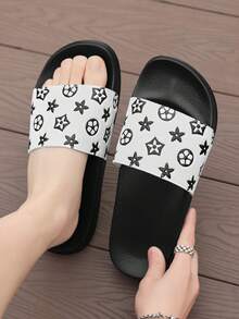 Summer Plus Size 36-50 Men's Slippers Outdoor Comfortable Men's Casual Shoes Lightweight Anti-Slip Home Slippers Durable Breathable Men's Sandals Outdoor Daily Wear Men's Shoes (Asymmetric Pattern) - White and Black - View 6