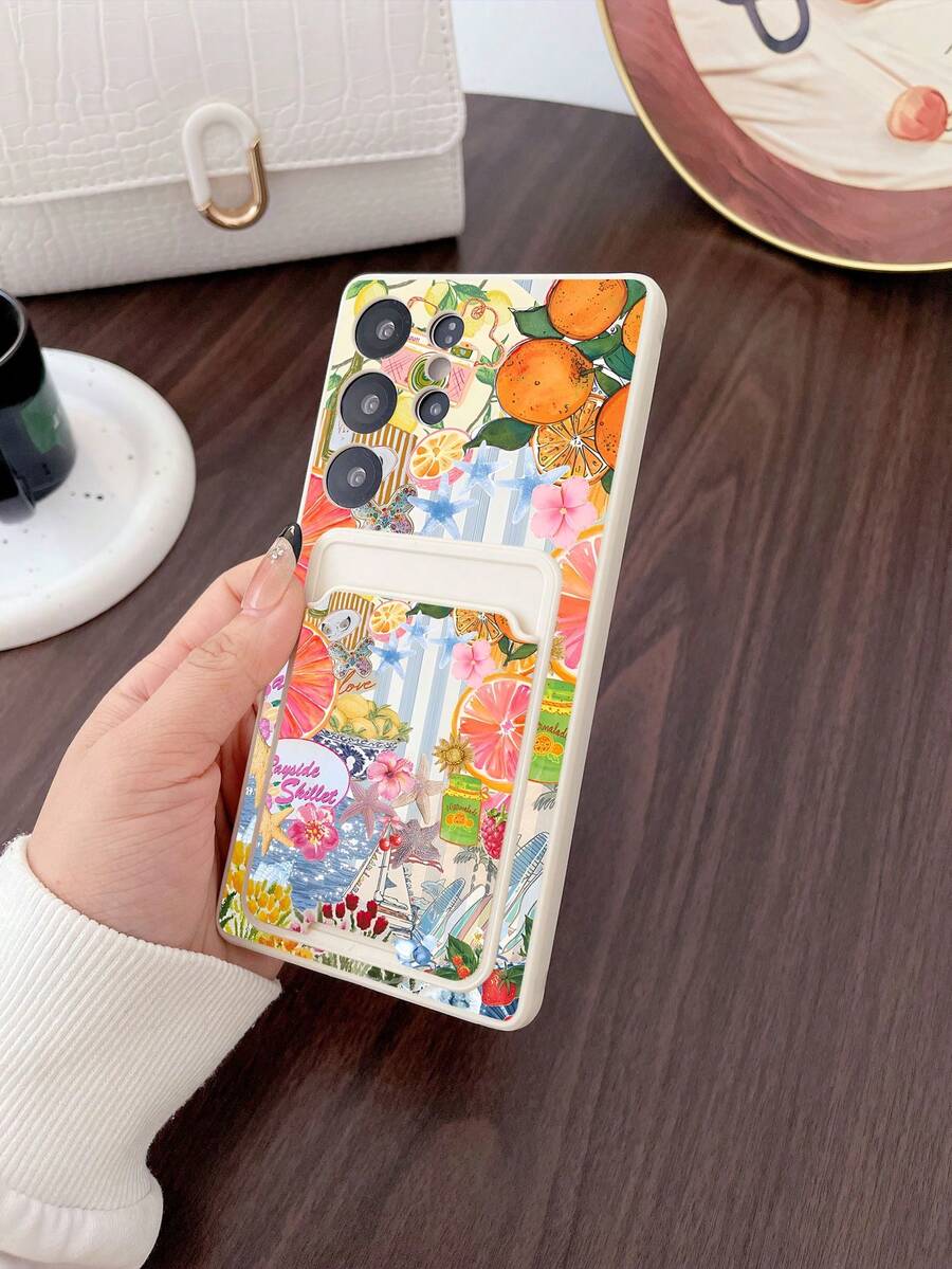 1pc White TPU Summer Beach Collage Pattern Full Coverage Shockproof Phone Case And 1pc Summer Beach Collage Pattern White Adhesive Card Holder, New 2-In-1 Full Coverage Protection Dustproof Waterproof Soft Shell Suitable For Versatile Phone Case/Card Holder Phone Case/Fun Phone Case/Android Phone Case/Suitable For Galaxy S26 S25 S24 S23 S22 S21 S20 Plus Ultra FE Case/Galaxy A56 A55 A54 4G 5G Case - Multicolor - View 1
