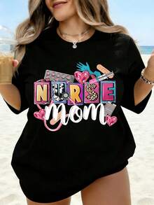 Camiseta de Enfermera para Mujer, Regalo para Enfermeras, Regalo para el Día de la Madre, Camiseta con Gráficos Lindos, Blanca, para Verano y Playa - Negro - Ver 1