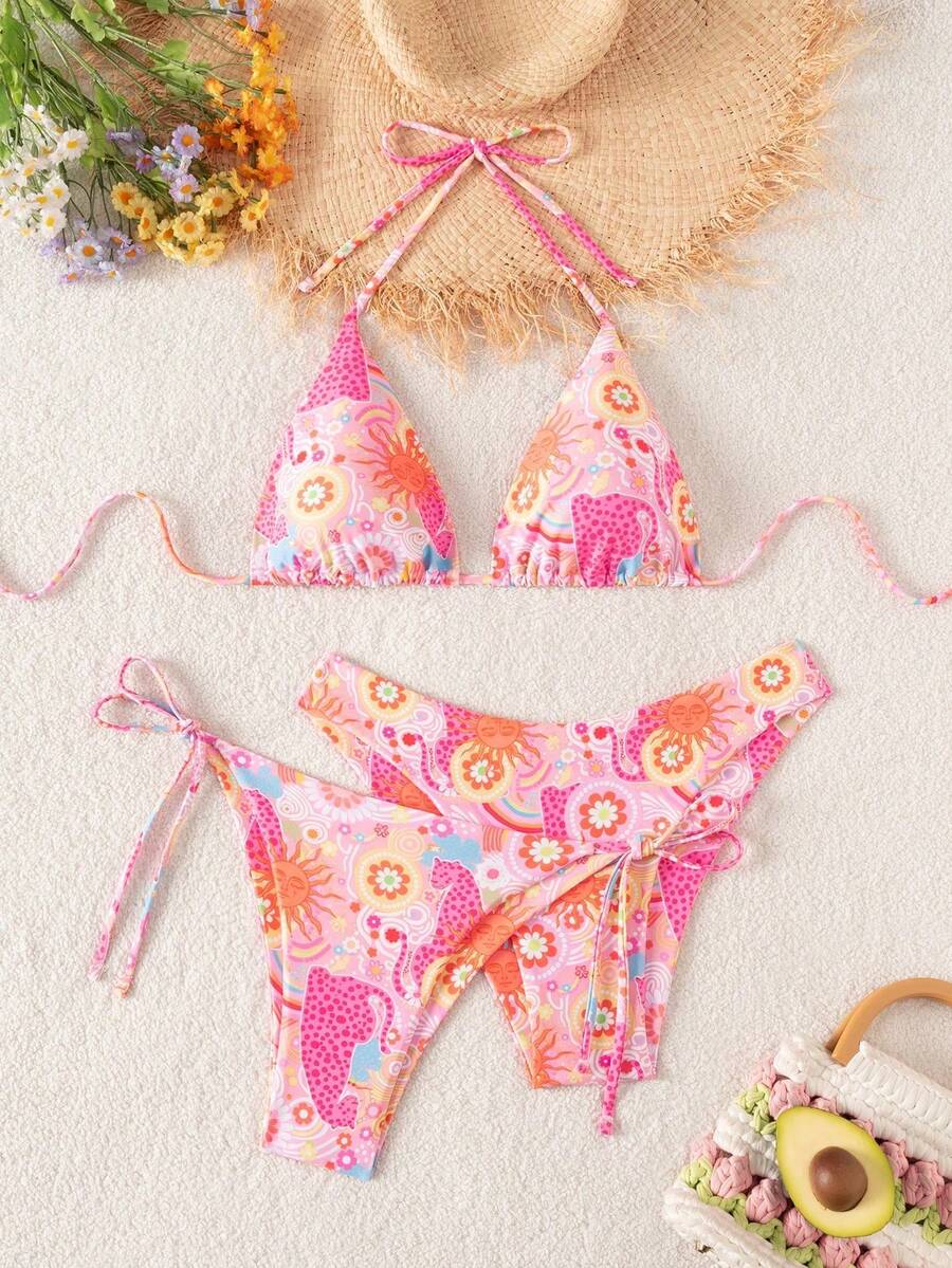 Basics 3 Pieces/Set Solid Color Women's Bikini Set For The Beach In Summer Strand Outfit Damen Strandkleid Bikini Set Damen Bikini Set Badeanzug - 不同顏色的3 - 查看 1