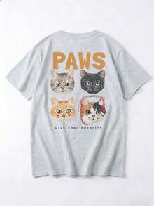 Japanese Women's Spring And Summer Pure Cotton Crew Neck Loose Fit 100 Pieces Simple Print Short Sleeve T-Shirt - Light Grey - View 3