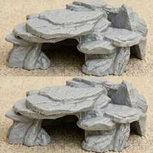 Caverna escondida com aparência de pedra para aquário e répteis, decoração para terrário em estilo rochoso, adequada para peixes, camarões, lagartixas e lagartos, material plástico, preto/cinza/marrom claro - A - Ver 17