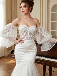 1 Pair Lace Applique Exquisite Arm Sleeves, Simple & Elegant, Loose Fit Arm Cover, Suitable For Wedding Dress & Formal Gown - Multicolor - View 4